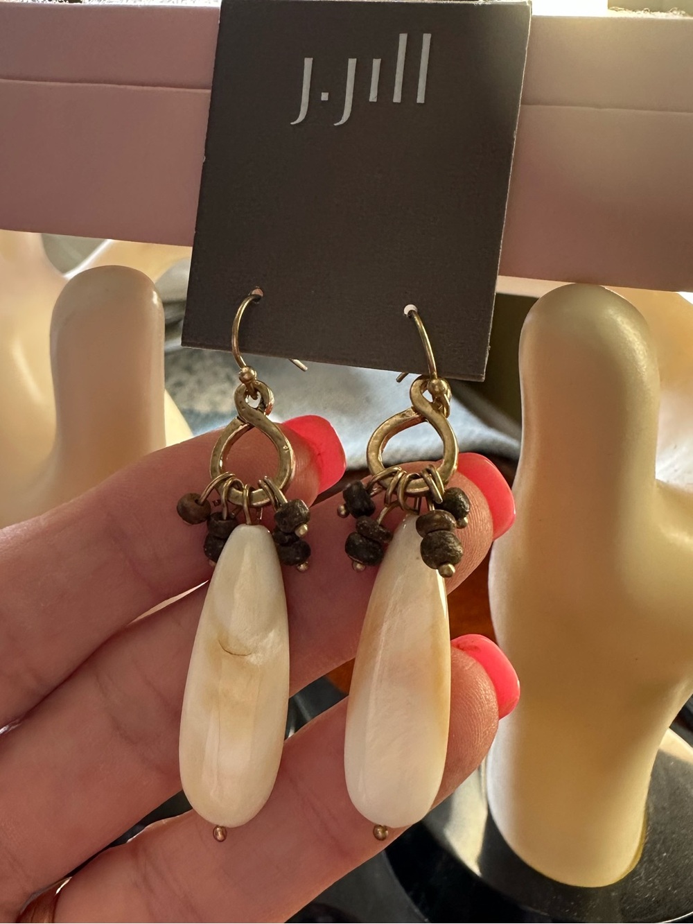 J Jill Mother of Pearl Earring Wood Bead Boho Coastal New
